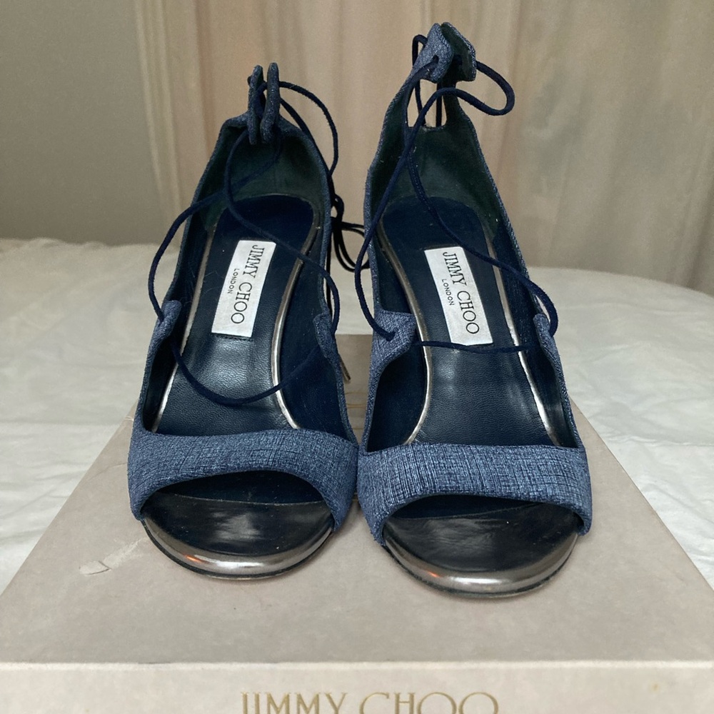 Jimmy Choo Navy Denim Heels - Picture 2 of 5
